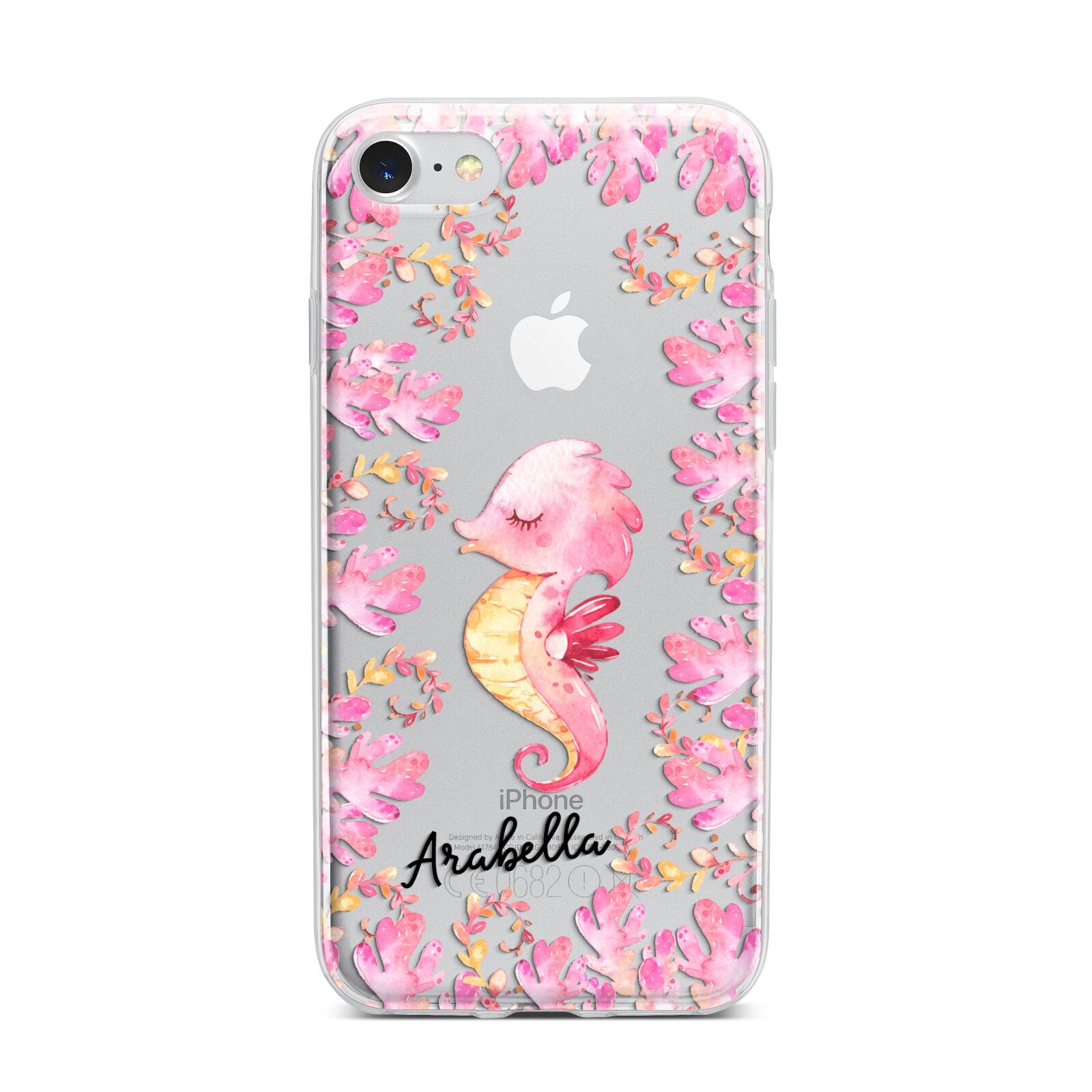 Personalised Pink Seahorse iPhone 7 Bumper Case on Silver iPhone