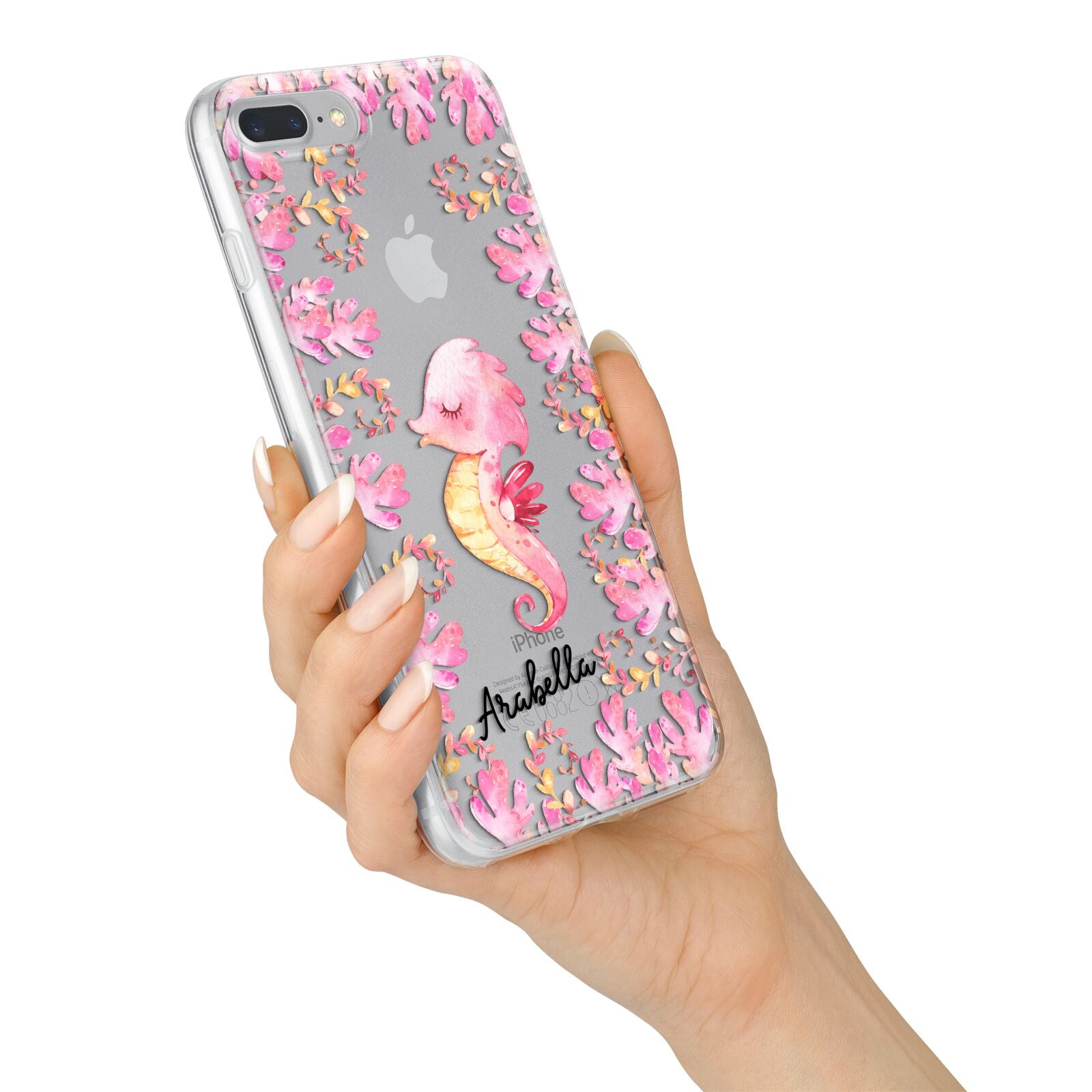 Personalised Pink Seahorse iPhone 7 Plus Bumper Case on Silver iPhone Alternative Image