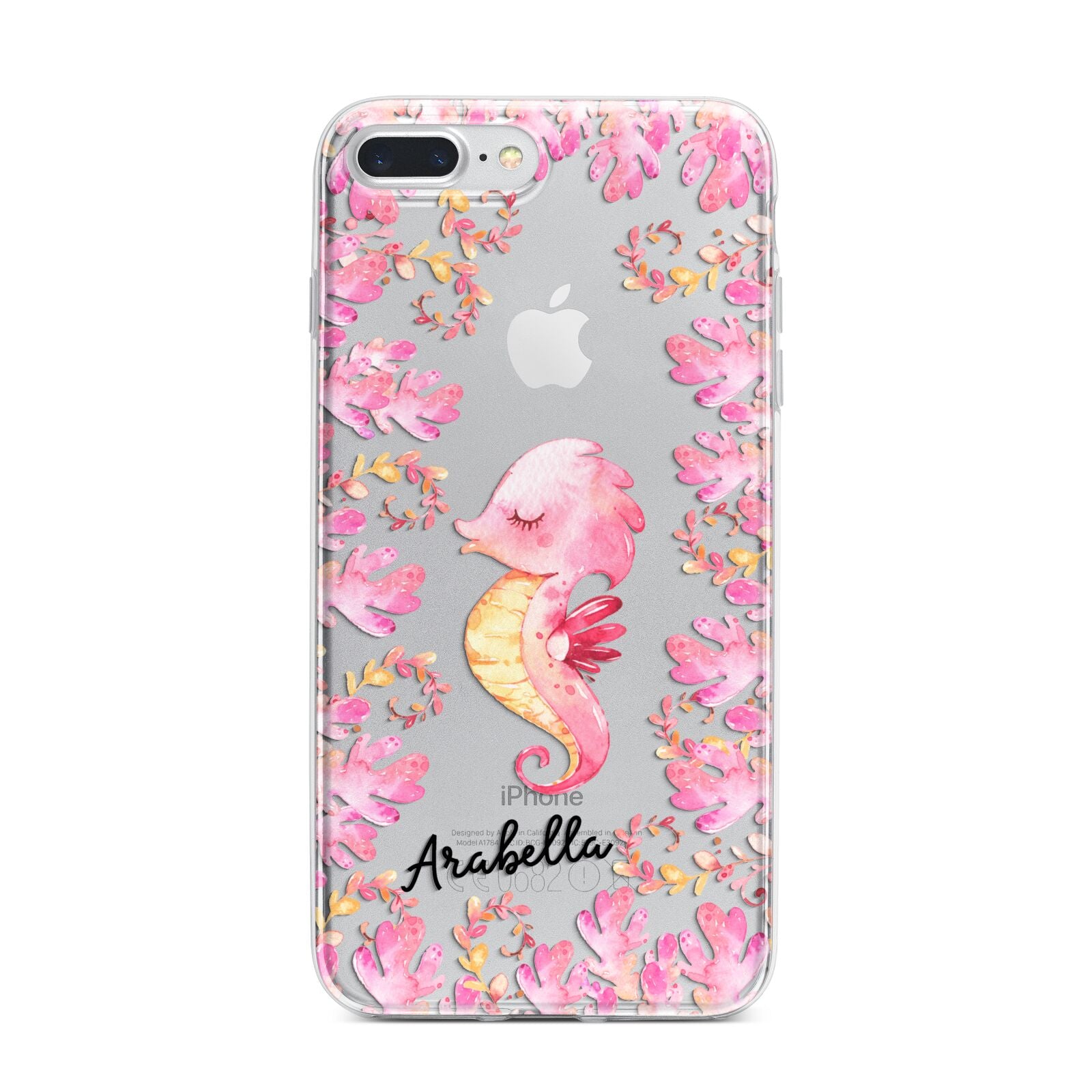 Personalised Pink Seahorse iPhone 7 Plus Bumper Case on Silver iPhone