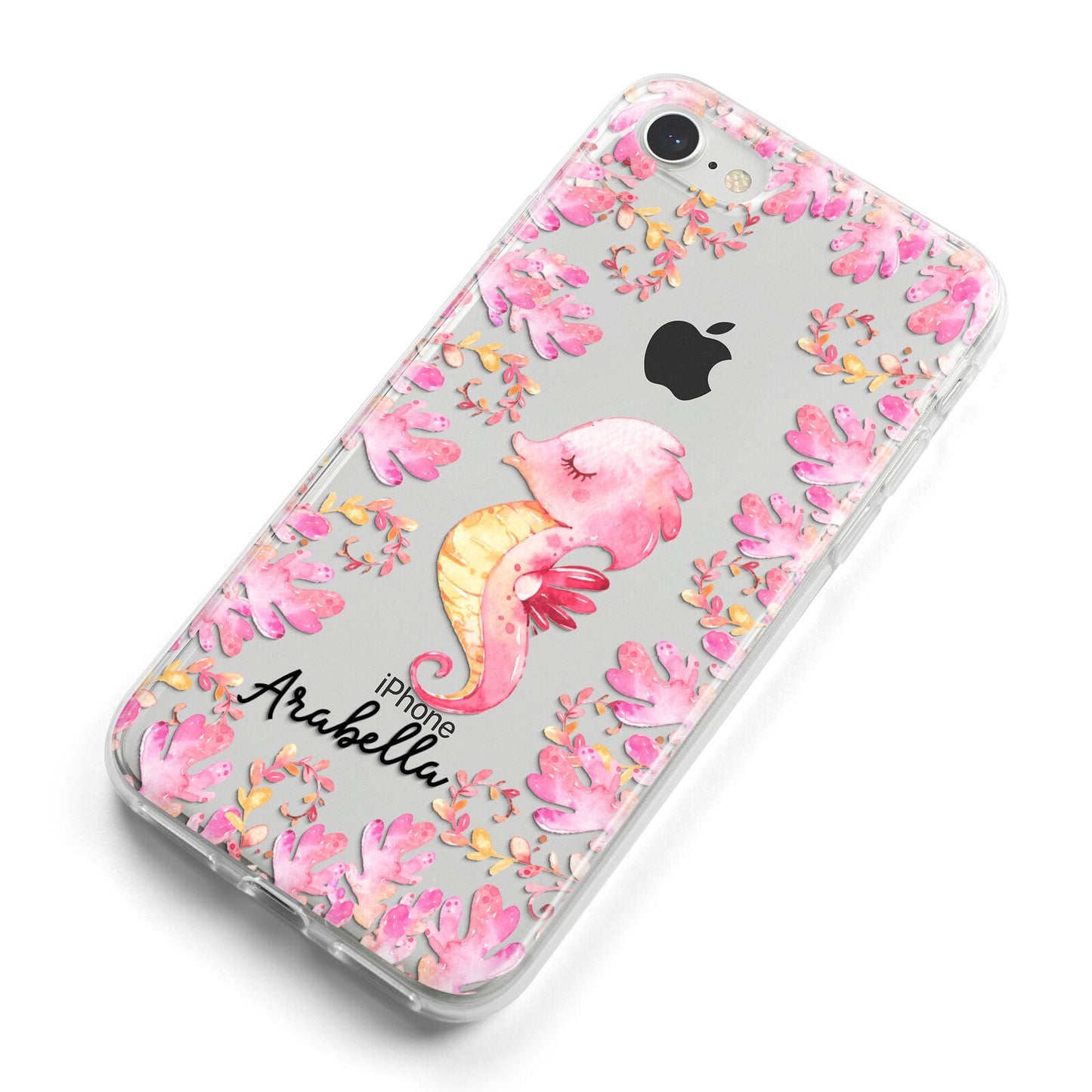 Personalised Pink Seahorse iPhone 8 Bumper Case on Silver iPhone Alternative Image