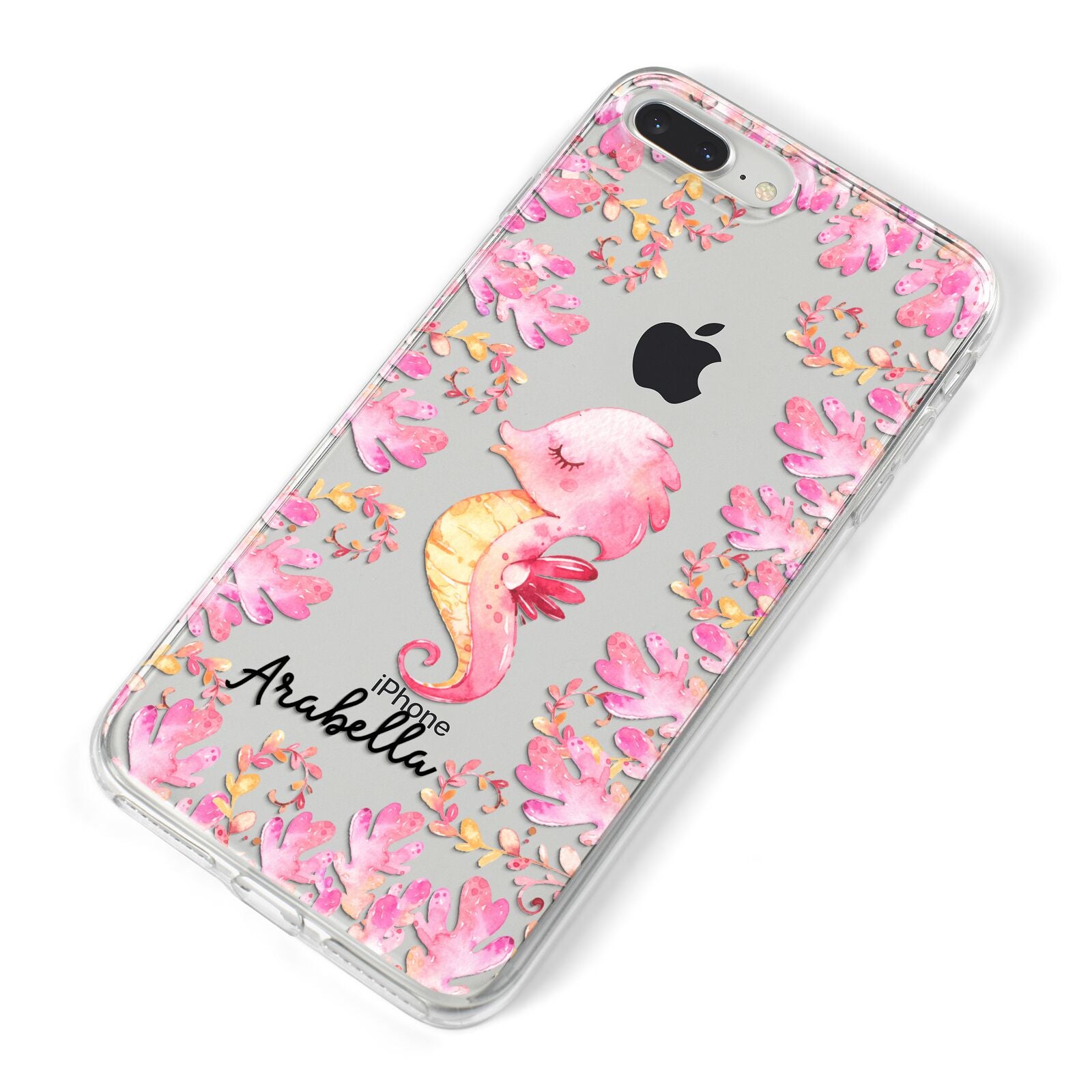 Personalised Pink Seahorse iPhone 8 Plus Bumper Case on Silver iPhone Alternative Image