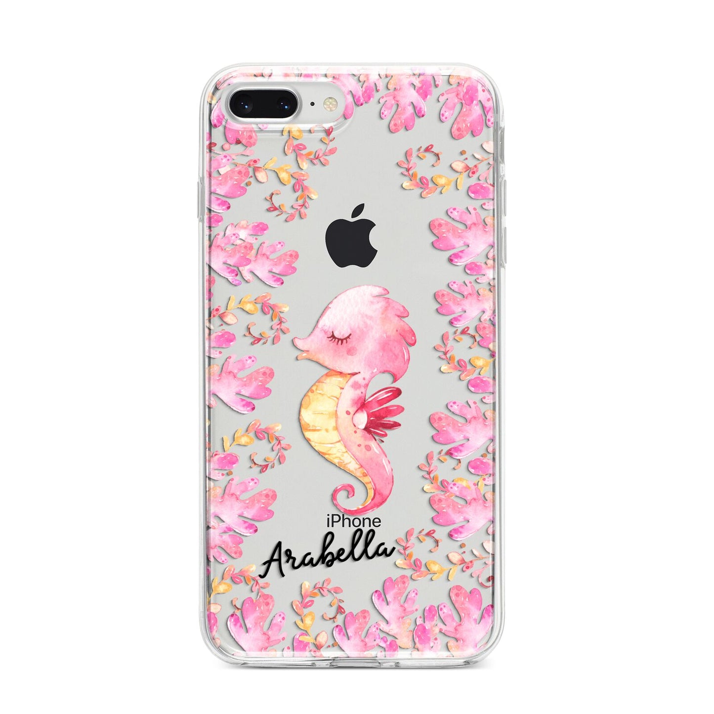 Personalised Pink Seahorse iPhone 8 Plus Bumper Case on Silver iPhone