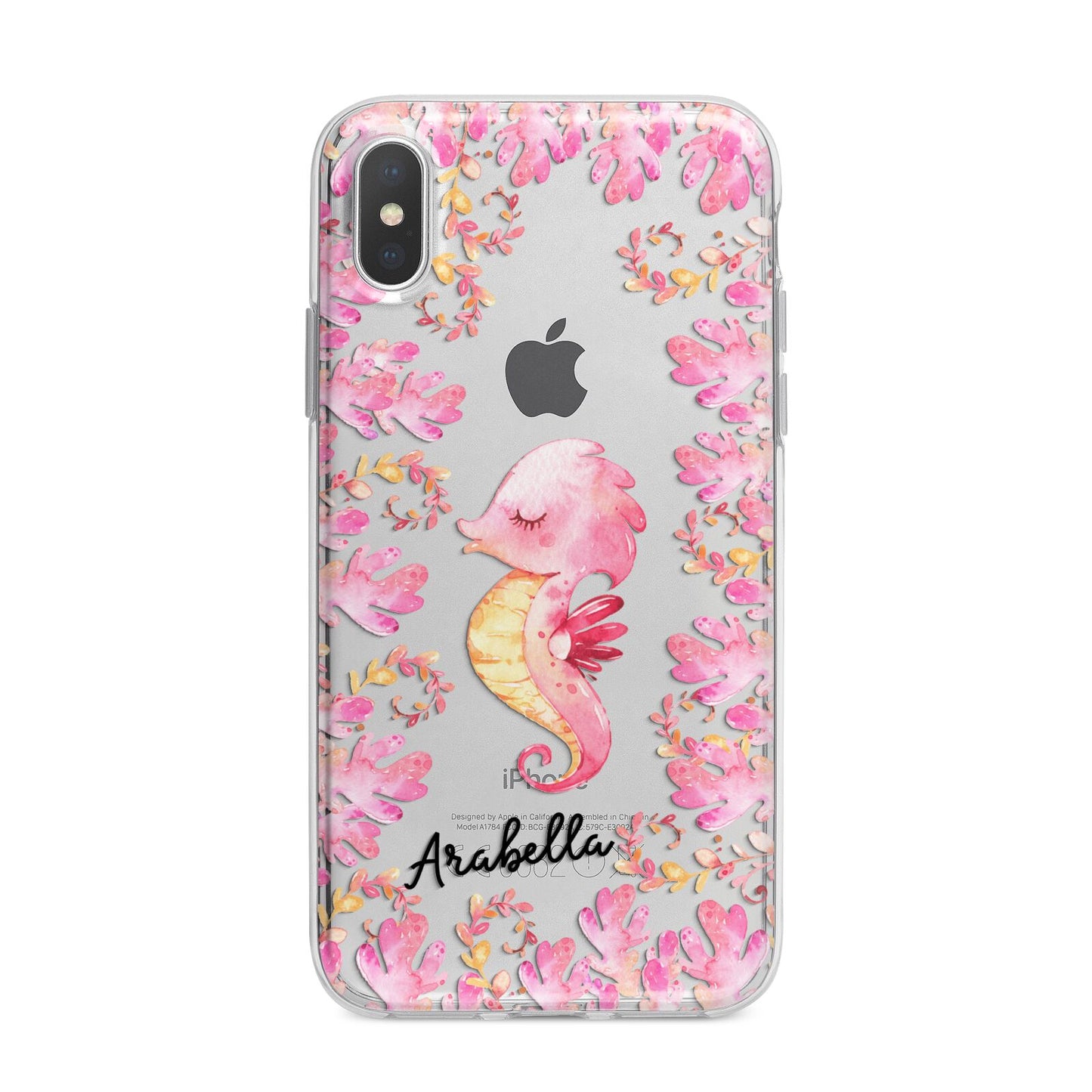 Personalised Pink Seahorse iPhone X Bumper Case on Silver iPhone Alternative Image 1