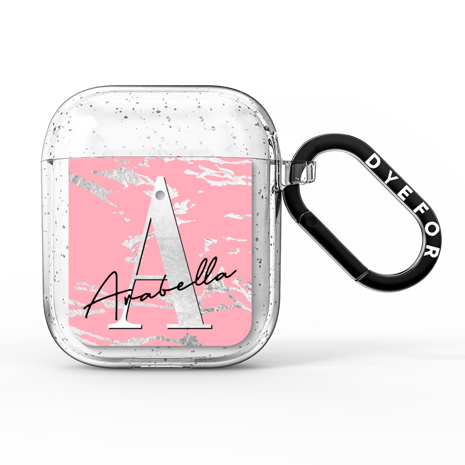 Personalised Pink Silver AirPods Glitter Case