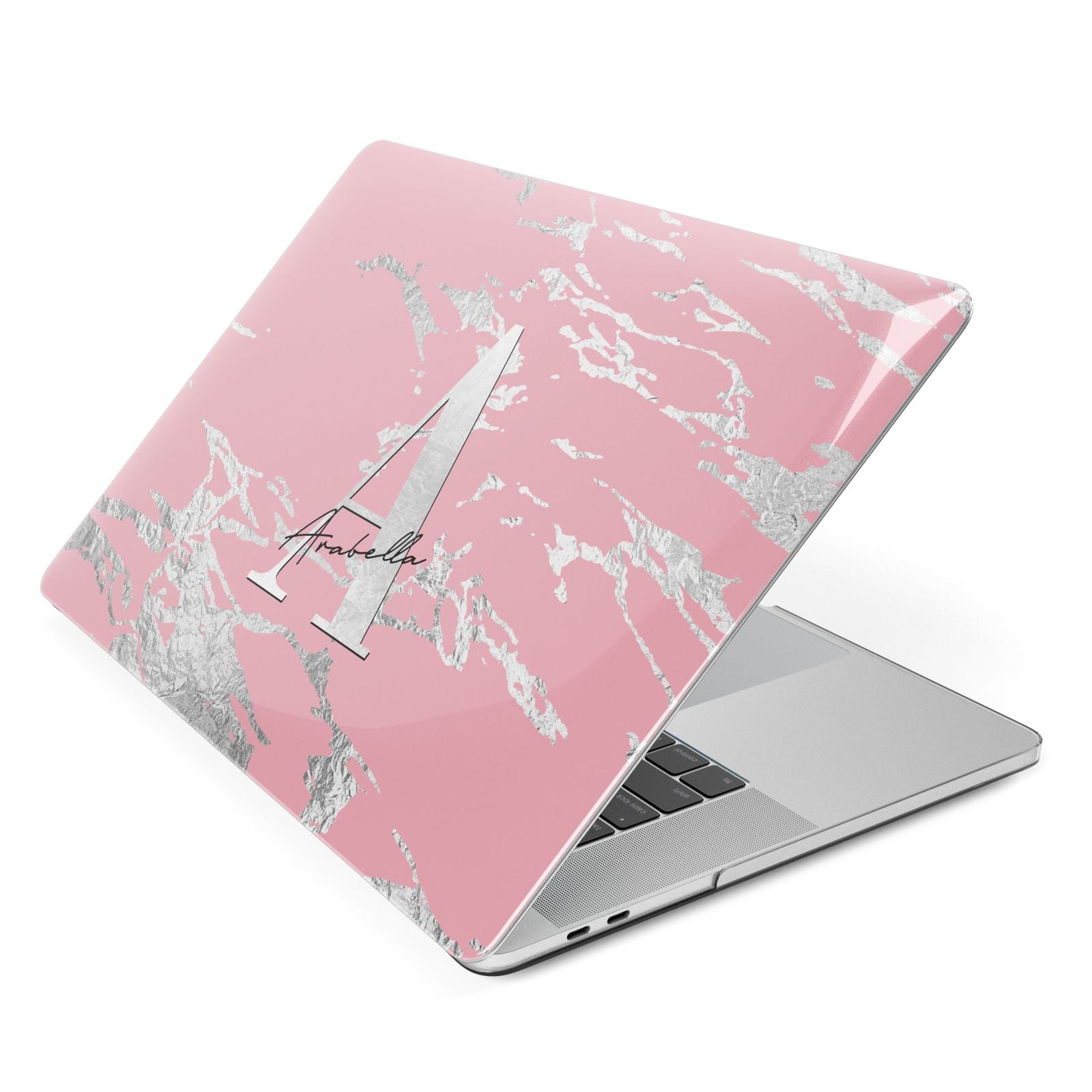 Personalised Pink Silver Apple MacBook Case Side View