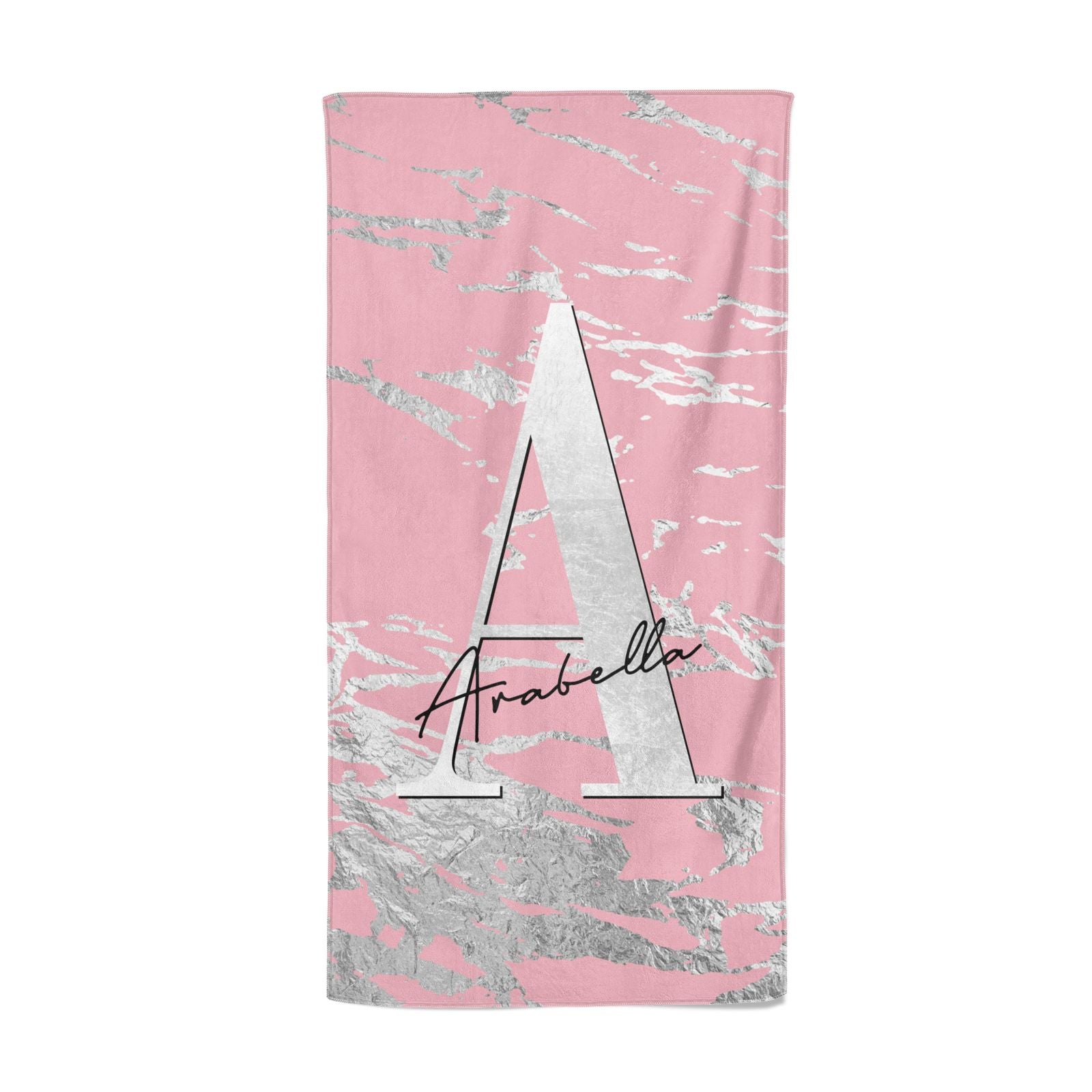 Personalised Pink Silver Beach Towel
