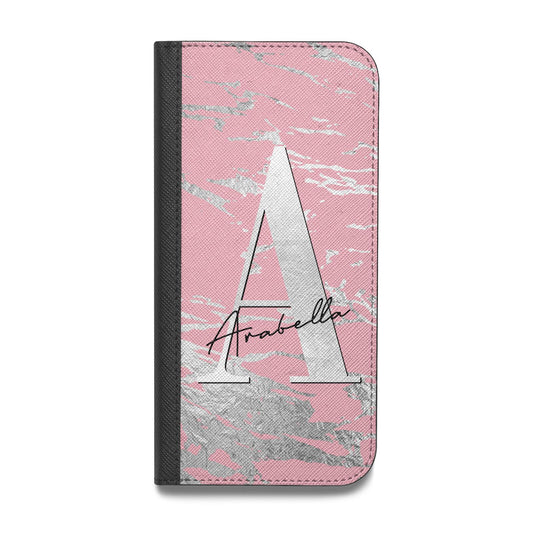 Personalised Pink Silver Vegan Leather Flip Samsung Case