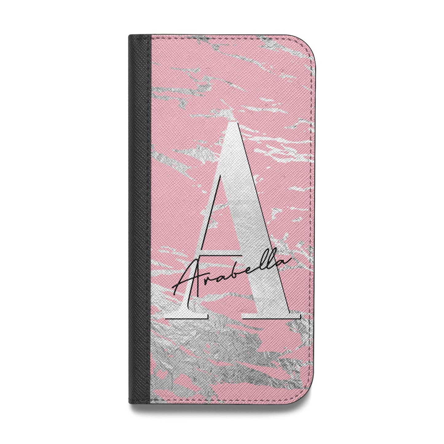 Personalised Pink Silver Vegan Leather Flip iPhone Case