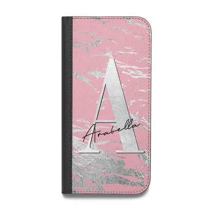 Personalised Pink Silver Vegan Leather Flip iPhone Case