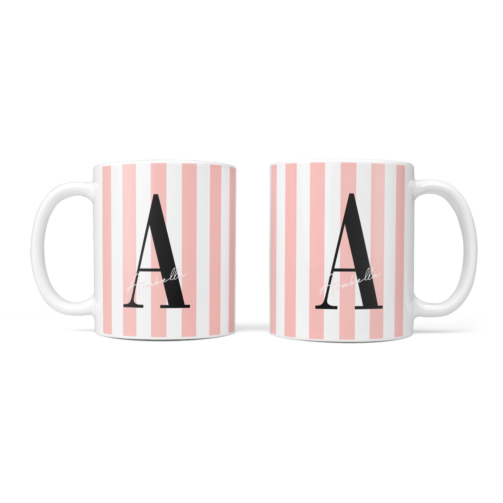 Personalised Pink Striped Initial 10oz Mug Alternative Image 3
