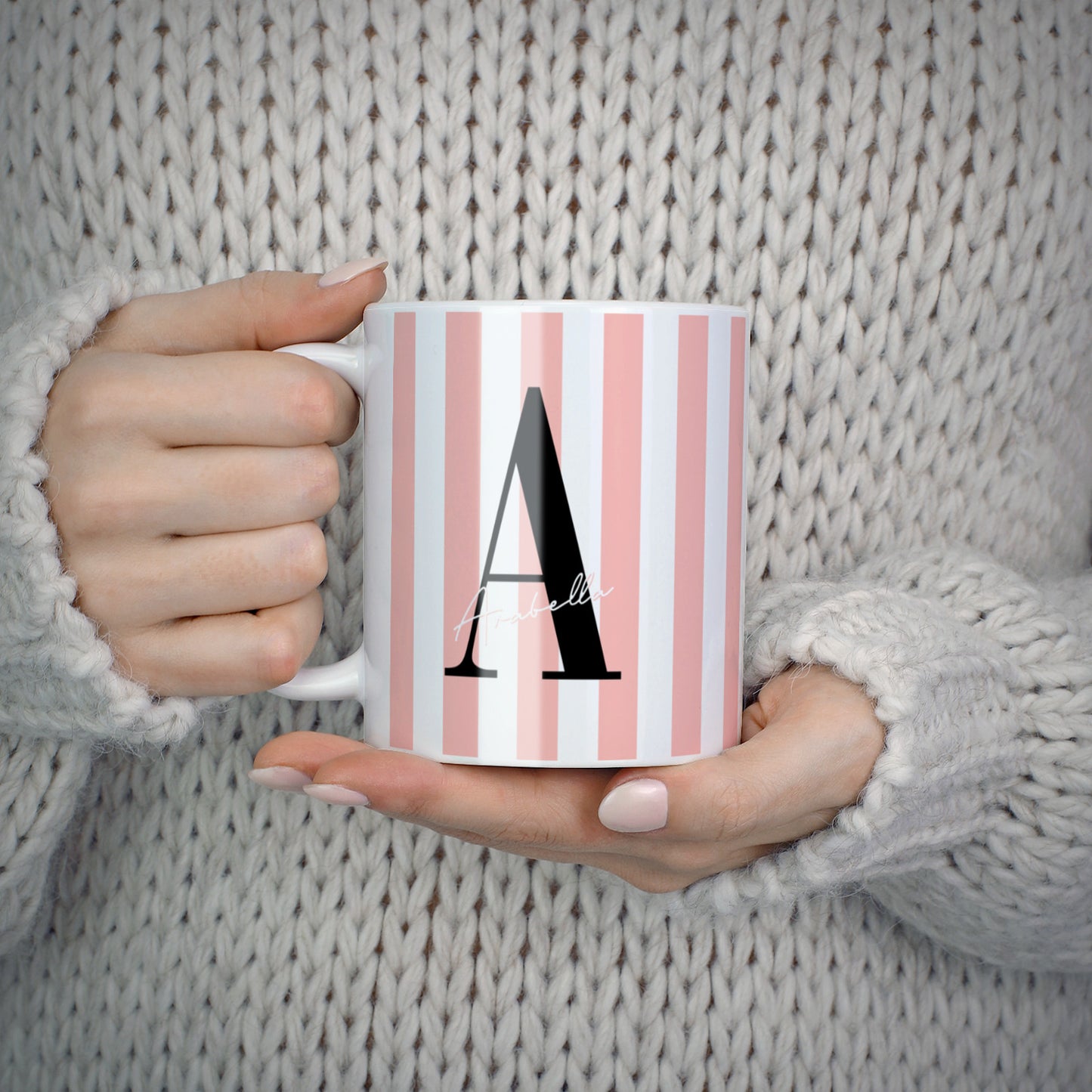 Personalised Pink Striped Initial 10oz Mug Alternative Image 5