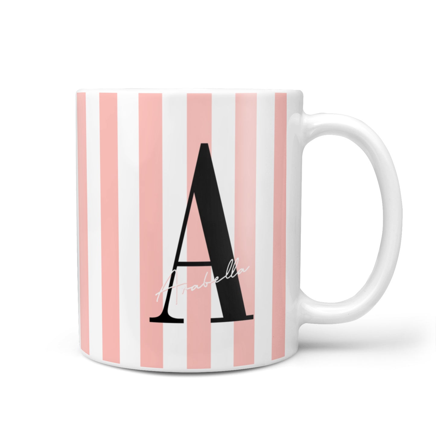 Personalised Pink Striped Initial 10oz Mug