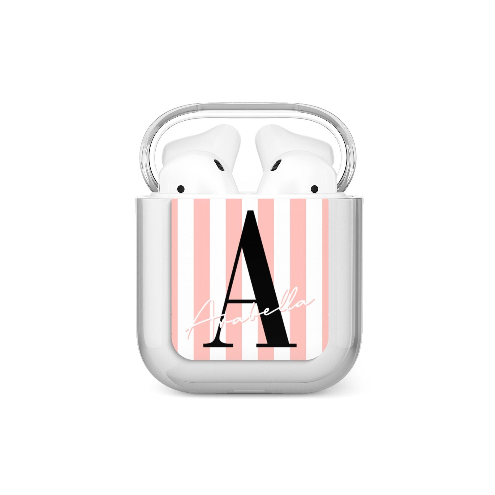 Personalised Pink Striped Initial AirPods Case
