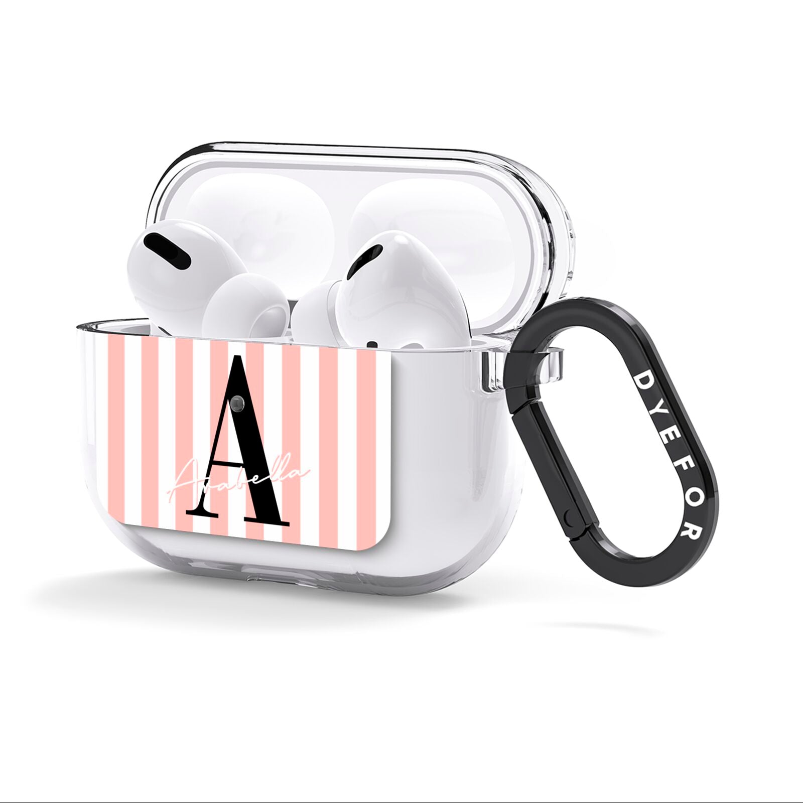 Personalised Pink Striped Initial AirPods Clear Case 3rd Gen Side Image