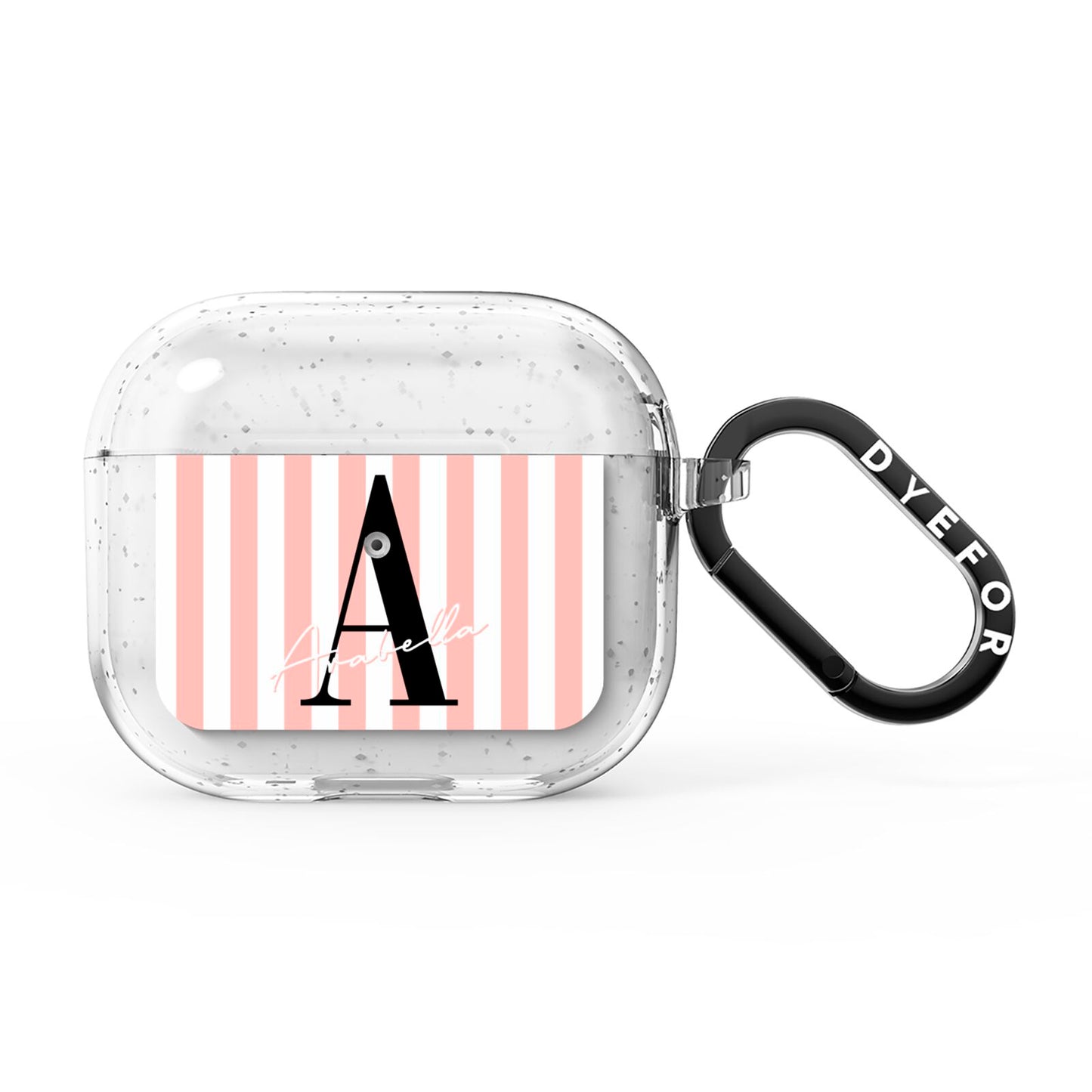 Personalised Pink Striped Initial AirPods Glitter Case 3rd Gen