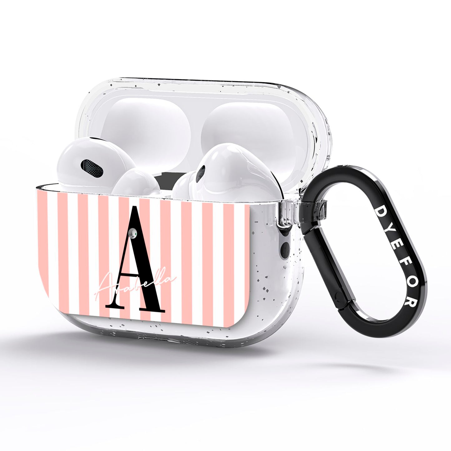 Personalised Pink Striped Initial AirPods Pro Glitter Case Side Image