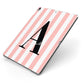 Personalised Pink Striped Initial Apple iPad Case on Grey iPad Side View
