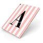 Personalised Pink Striped Initial Apple iPad Case on Rose Gold iPad Side View