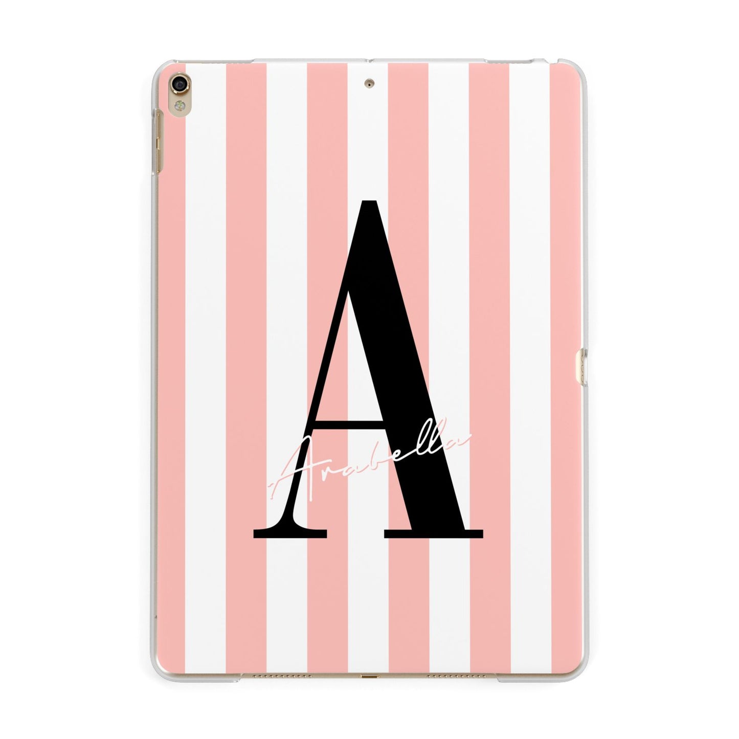 Personalised Pink Striped Initial Apple iPad Gold Case