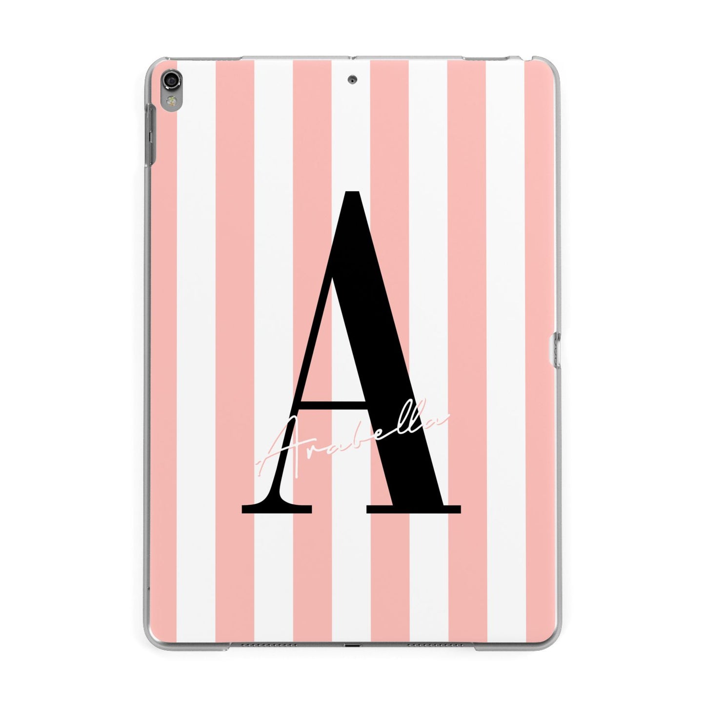 Personalised Pink Striped Initial Apple iPad Grey Case