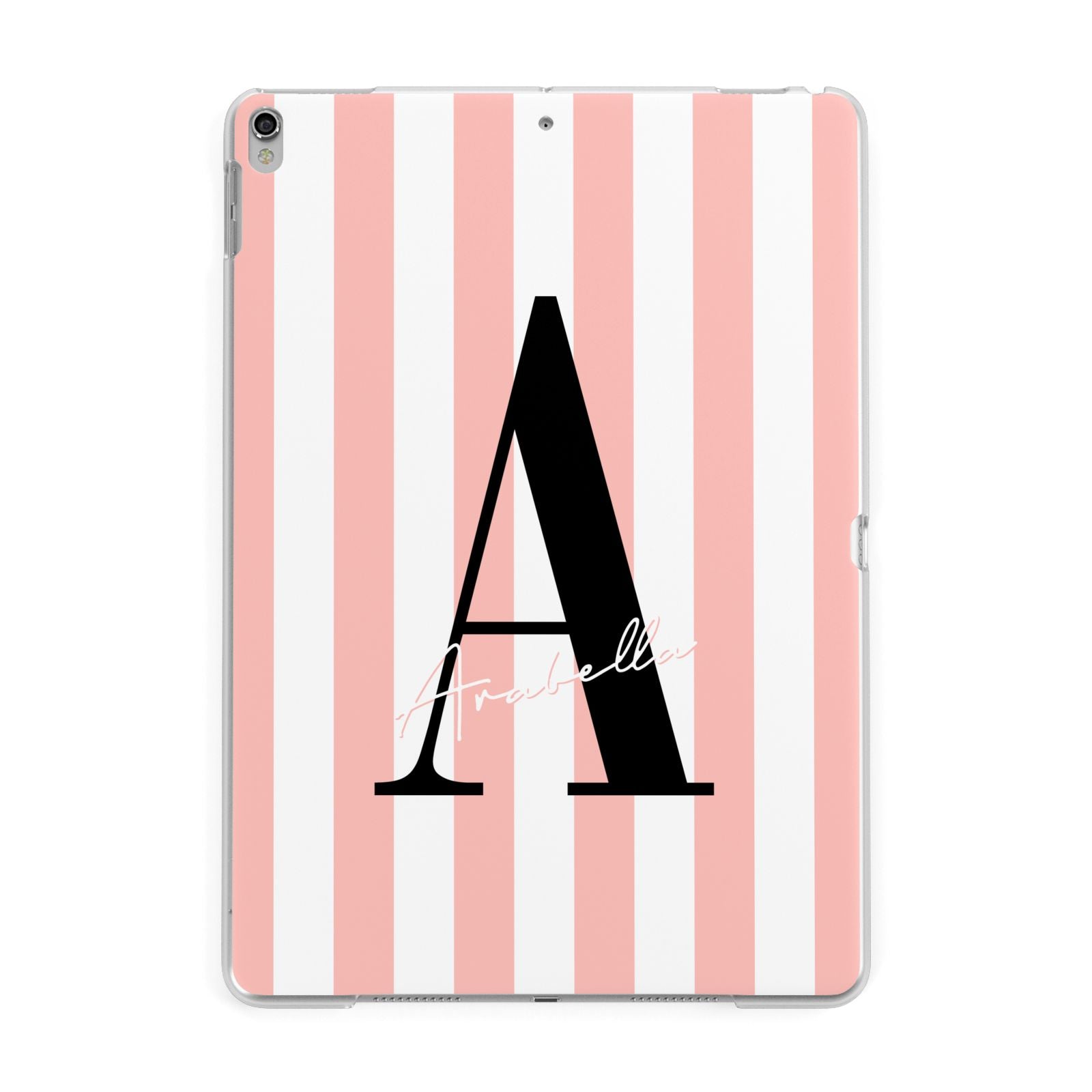 Personalised Pink Striped Initial Apple iPad Silver Case
