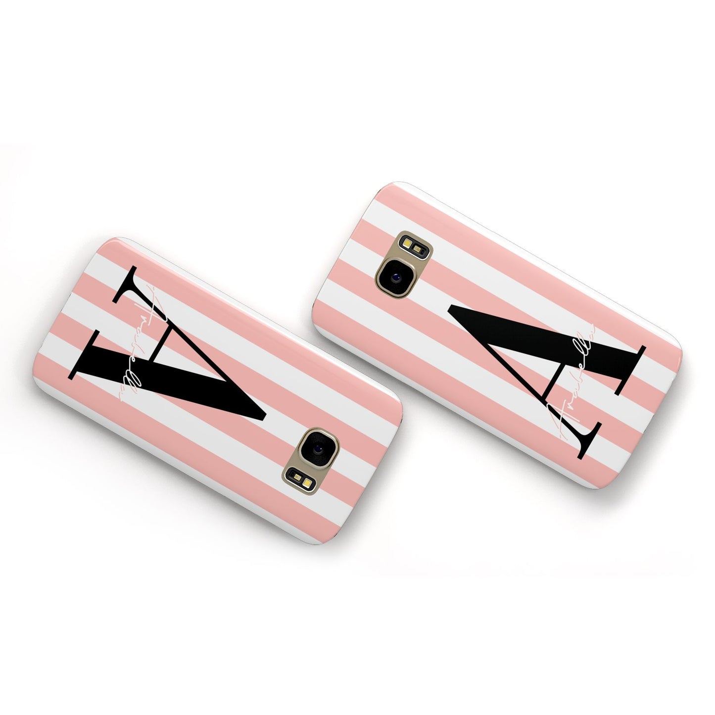 Personalised Pink Striped Initial Samsung Galaxy Case Flat Overview