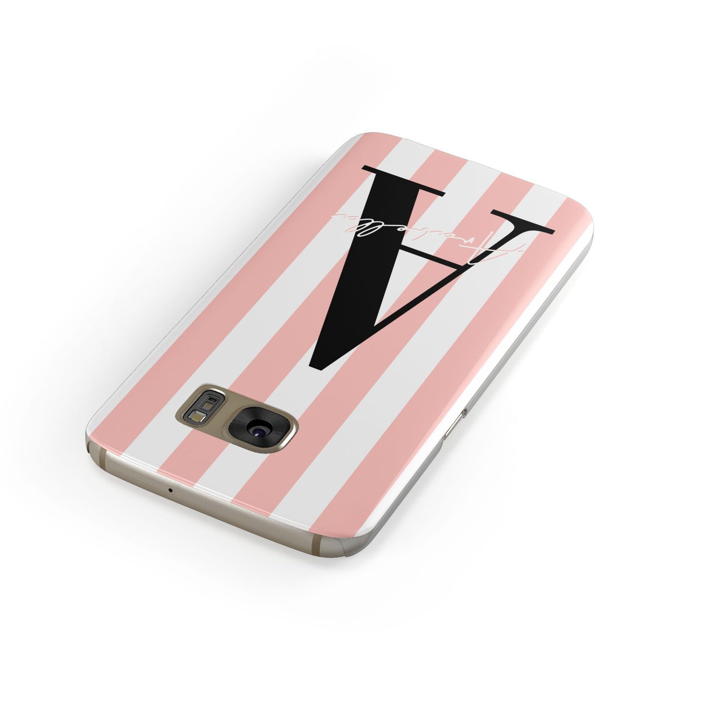 Personalised Pink Striped Initial Samsung Galaxy Case Front Close Up
