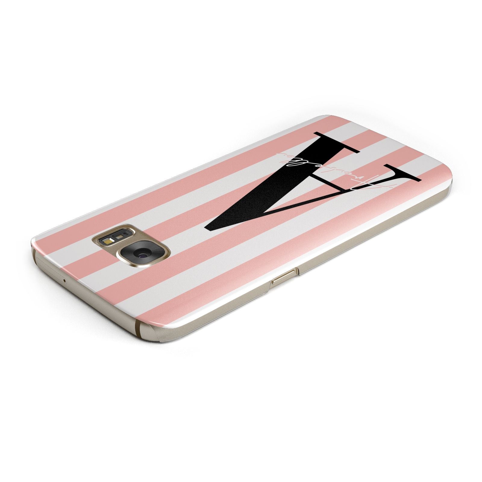 Personalised Pink Striped Initial Samsung Galaxy Case Top Cutout