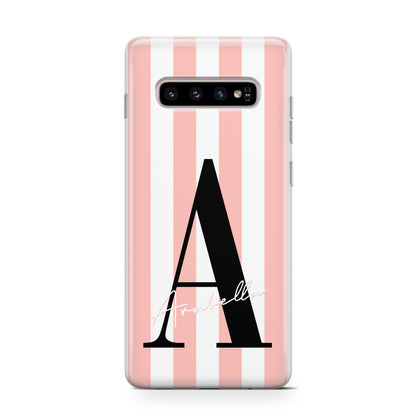 Personalised Pink Striped Initial Samsung Galaxy S10 Case