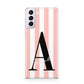 Personalised Pink Striped Initial Samsung S21 Plus Phone Case