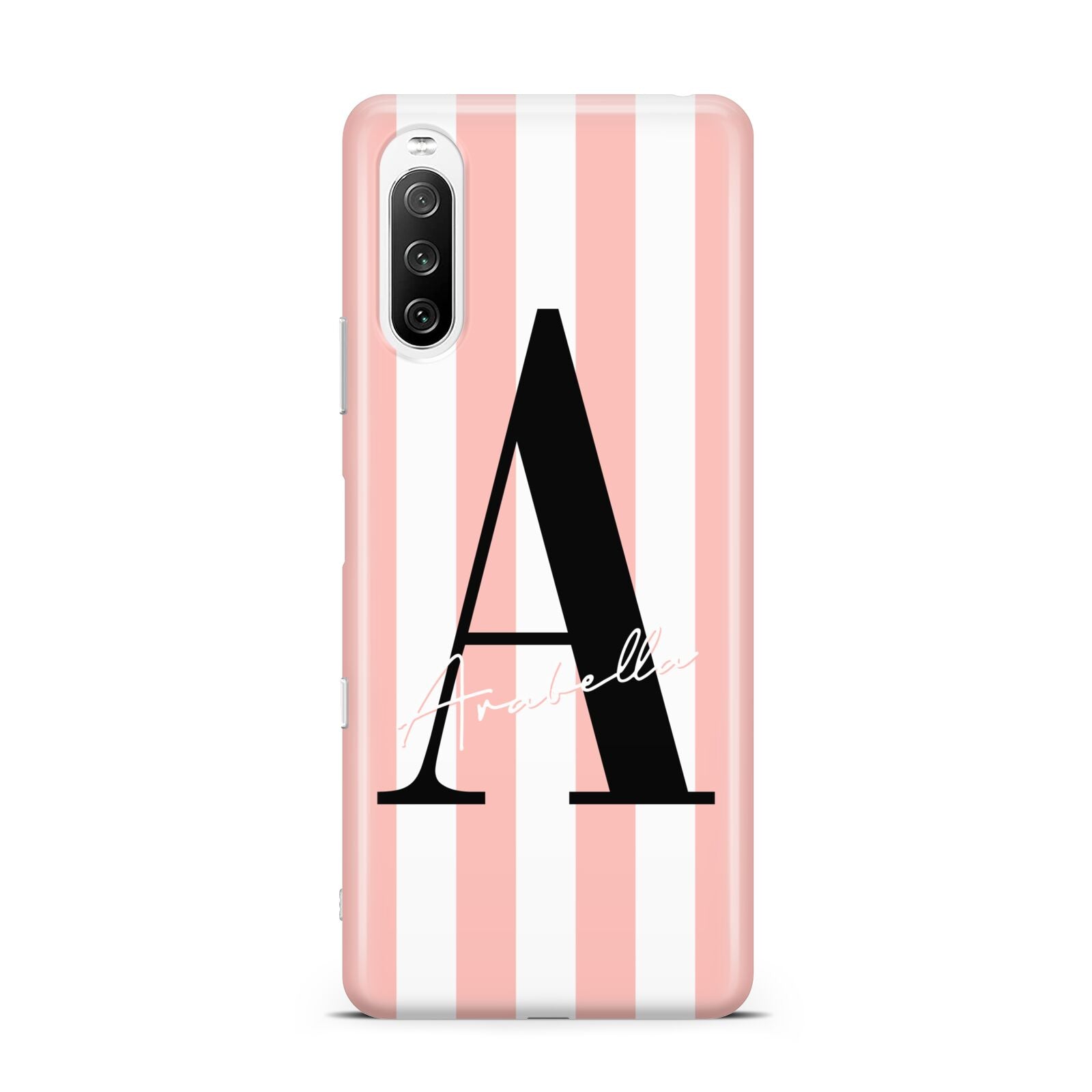 Personalised Pink Striped Initial Sony Xperia 10 III Case