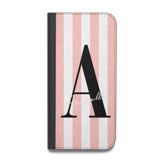 Personalised Pink Striped Initial Vegan Leather Flip Samsung Case