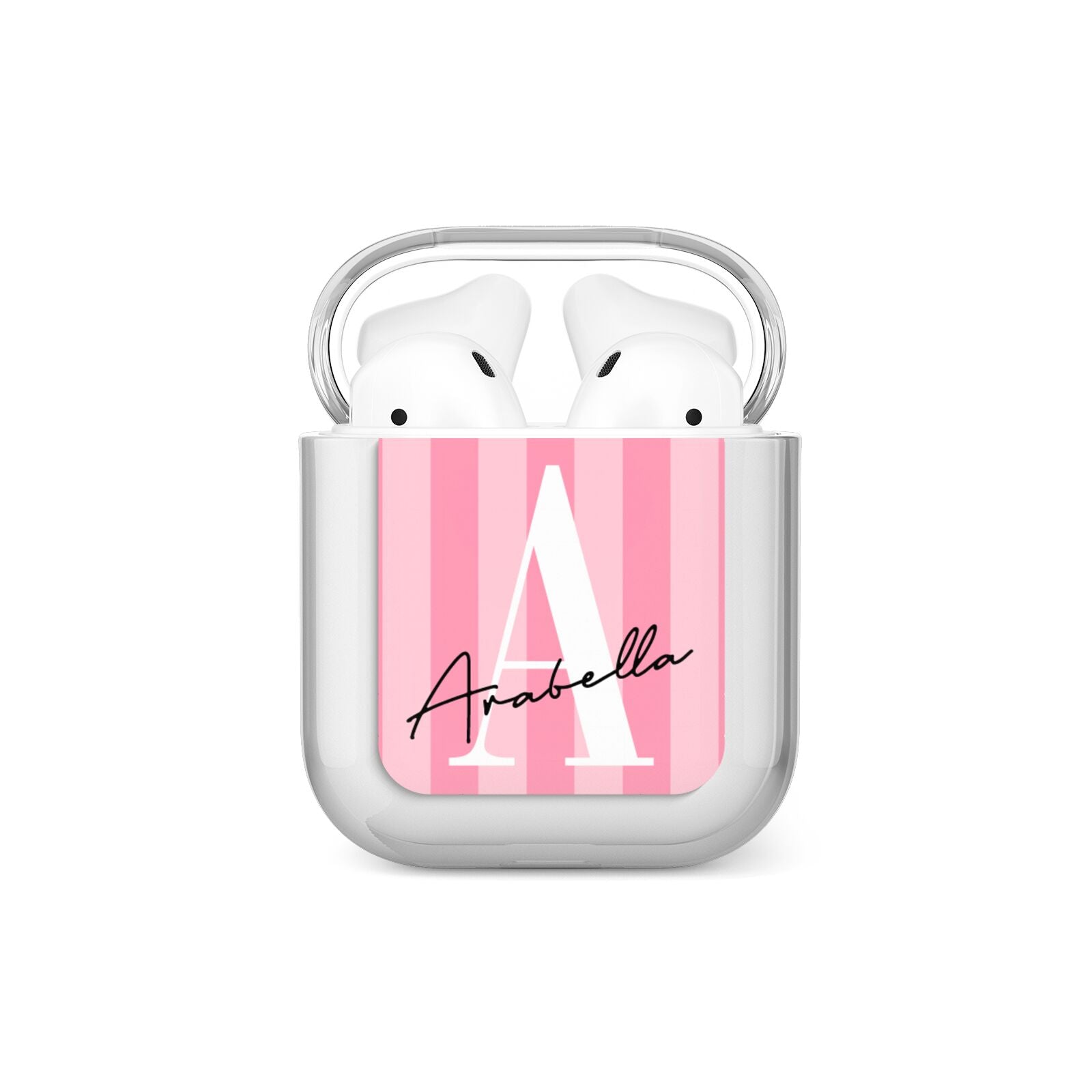 Personalised Pink Stripes Initial AirPods Case