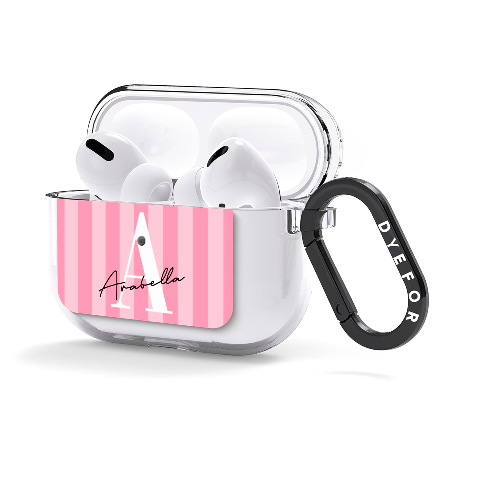 Personalised Pink Stripes Initial AirPods Clear Case 3rd Gen Side Image