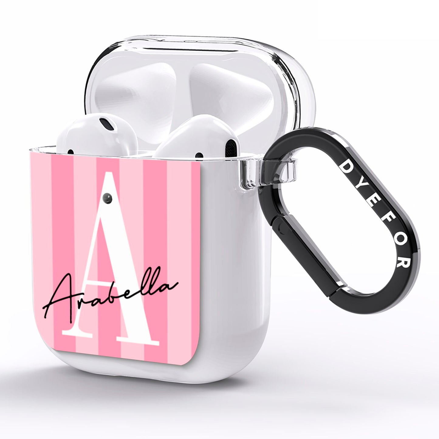 Personalised Pink Stripes Initial AirPods Clear Case Side Image
