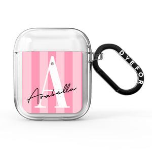 Personalised Pink Stripes Initial AirPods Case