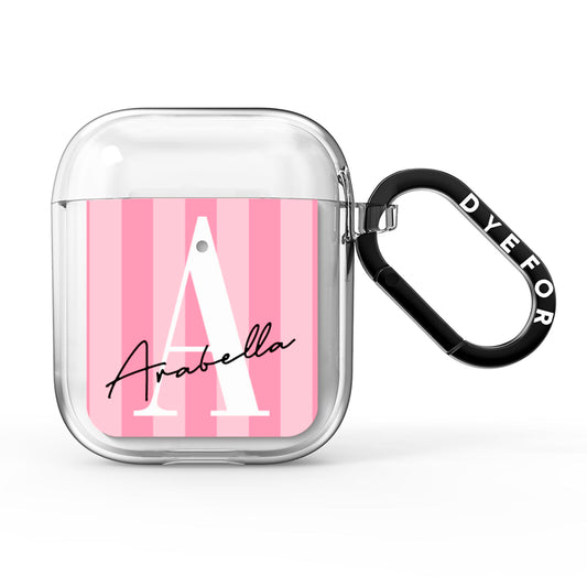 Personalised Pink Stripes Initial AirPods Clear Case