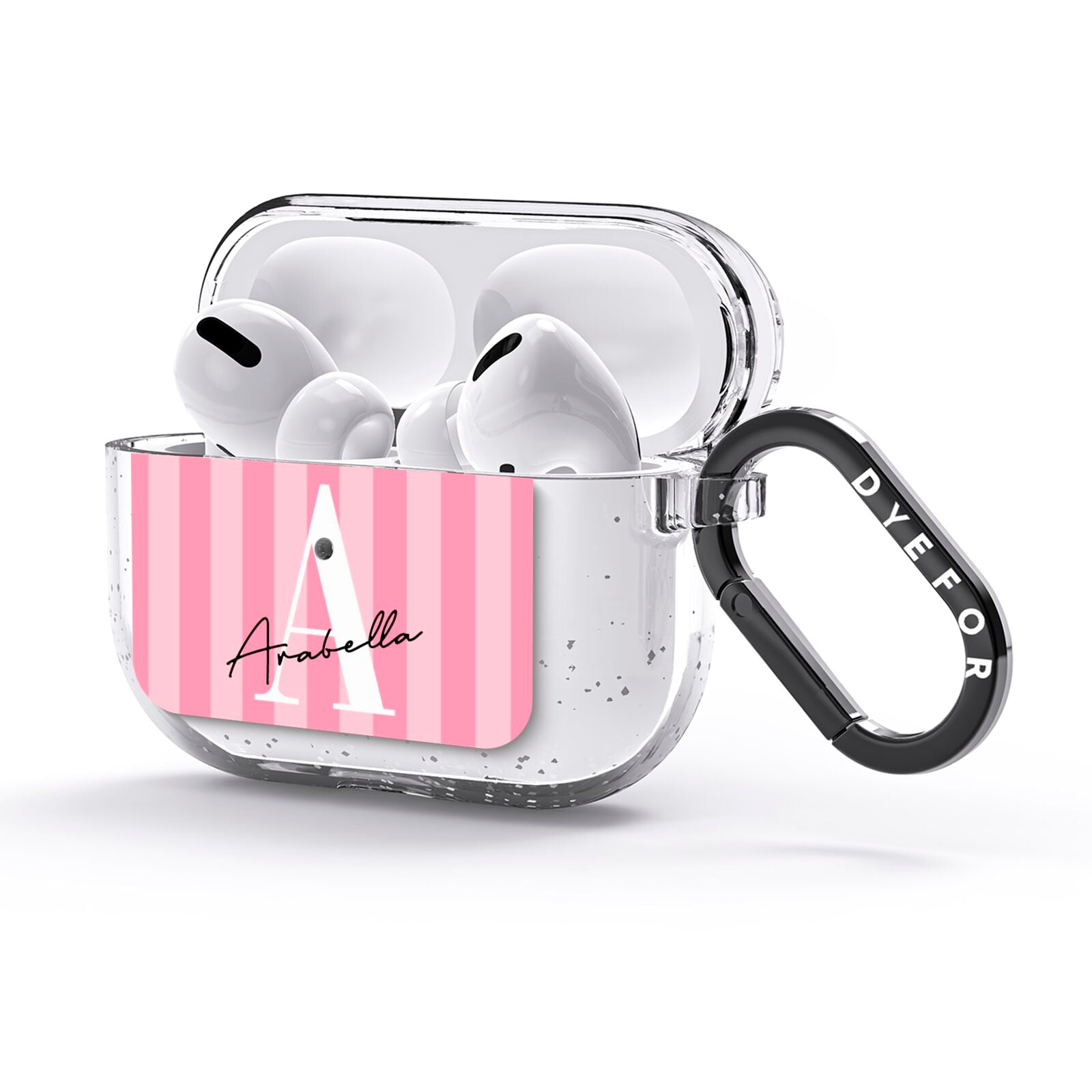 Personalised Pink Stripes Initial AirPods Glitter Case 3rd Gen Side Image
