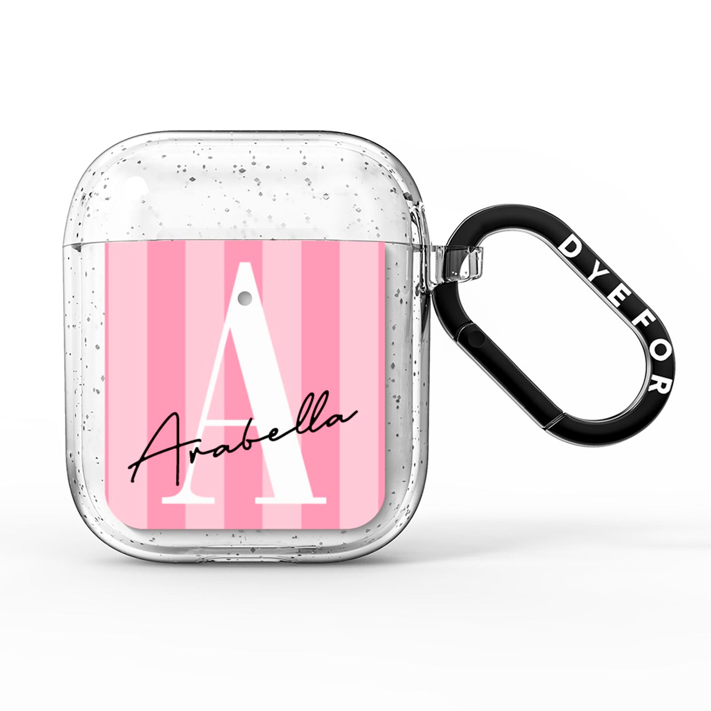Personalised Pink Stripes Initial AirPods Glitter Case