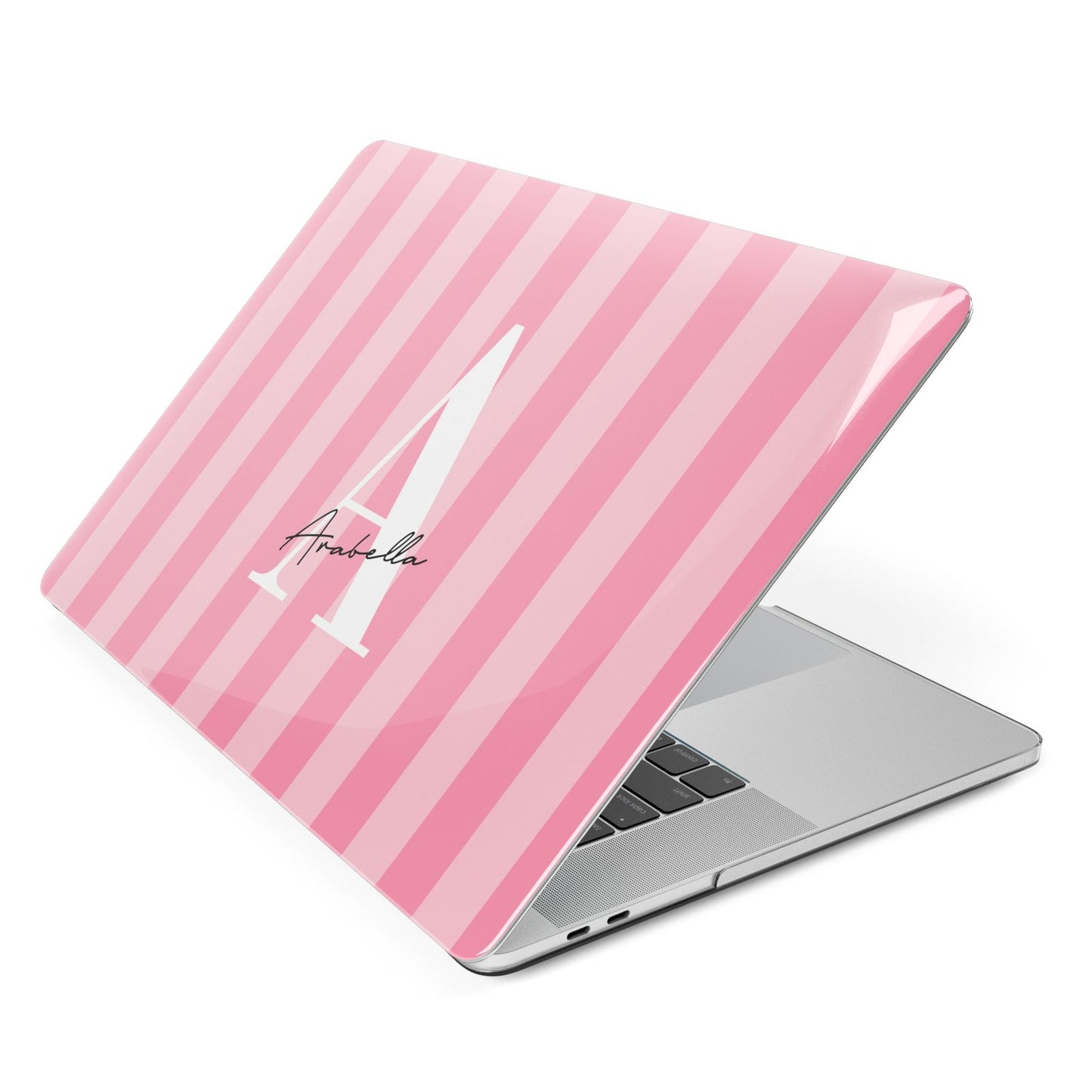 Personalised Pink Stripes Initial Apple MacBook Case Side View