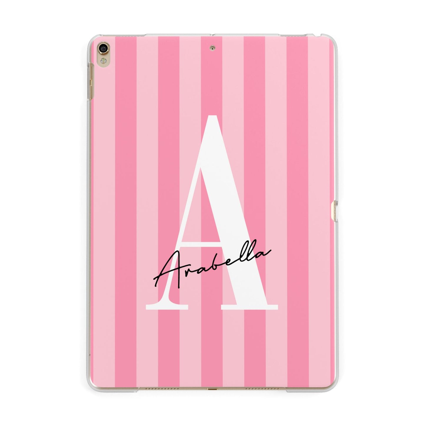Personalised Pink Stripes Initial Apple iPad Gold Case