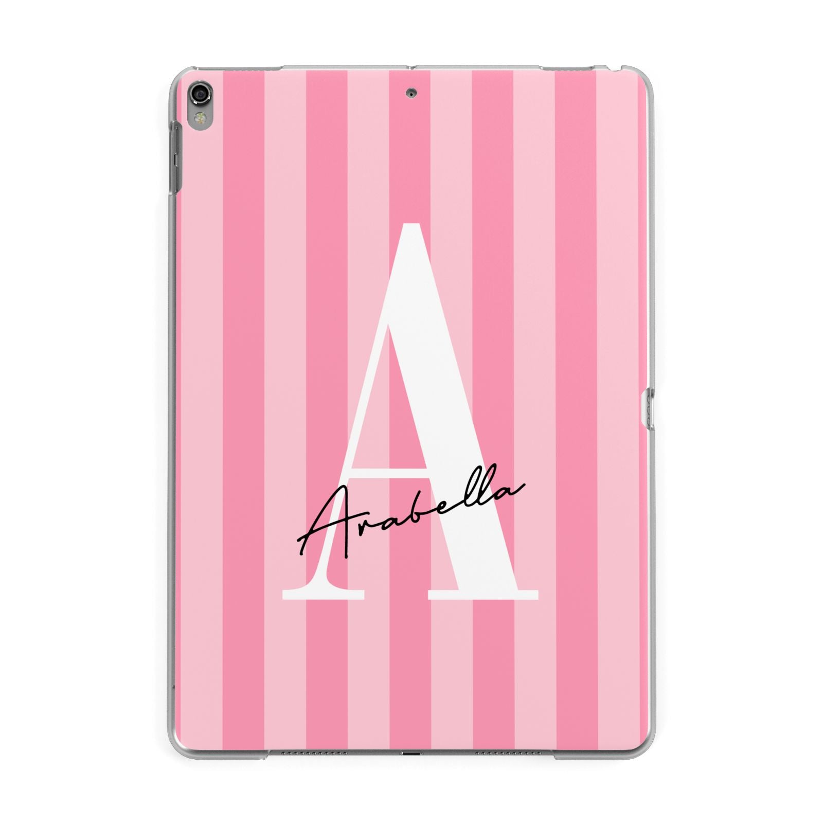 Personalised Pink Stripes Initial Apple iPad Grey Case