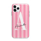 Personalised Pink Stripes Initial Apple iPhone 11 Pro Max in Silver with Bumper Case