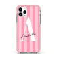 Personalised Pink Stripes Initial Apple iPhone 11 Pro in Silver with Pink Impact Case