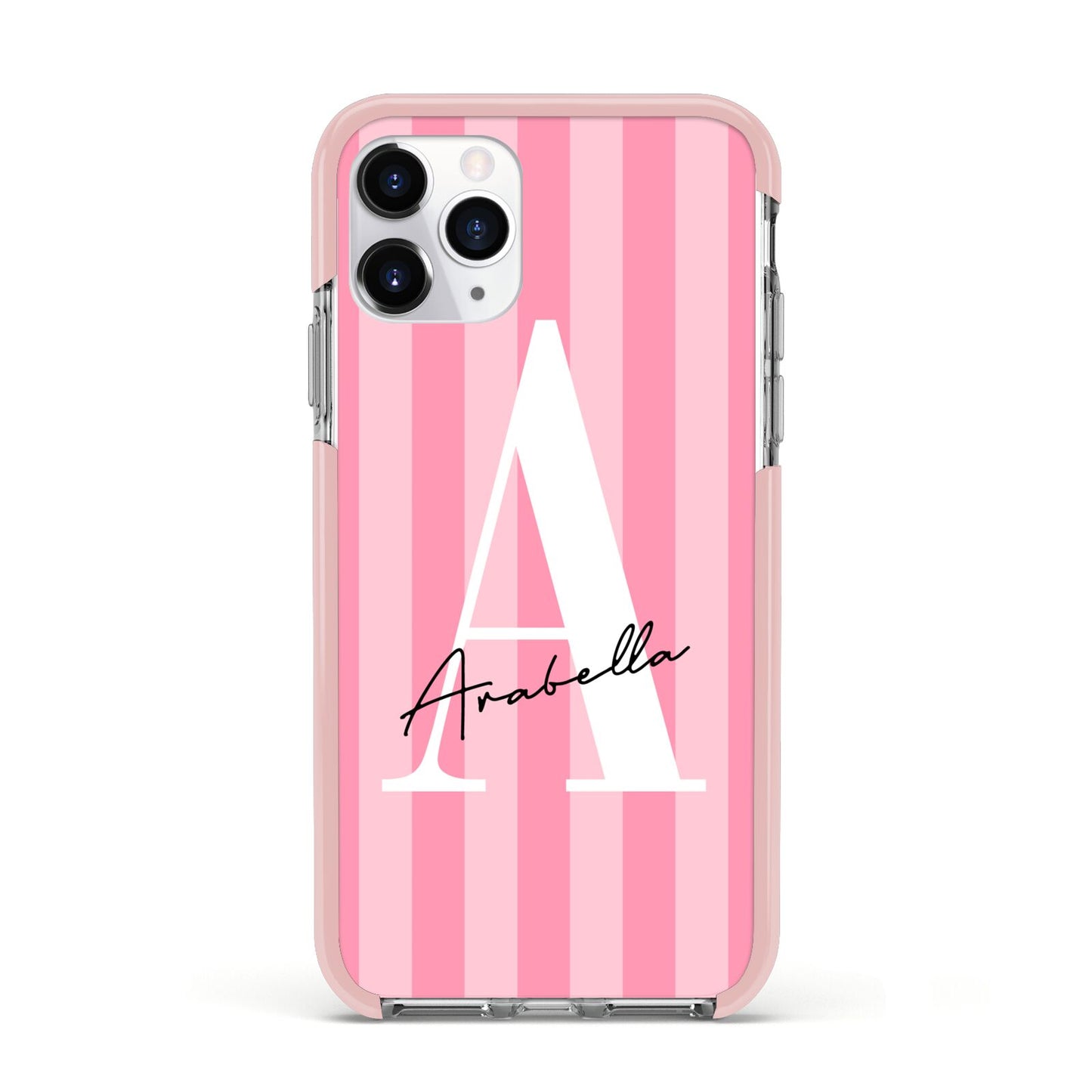 Personalised Pink Stripes Initial Apple iPhone 11 Pro in Silver with Pink Impact Case