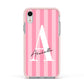 Personalised Pink Stripes Initial Apple iPhone XR Impact Case Pink Edge on Silver Phone