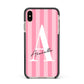 Personalised Pink Stripes Initial Apple iPhone Xs Max Impact Case Black Edge on Gold Phone