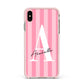 Personalised Pink Stripes Initial Apple iPhone Xs Max Impact Case Pink Edge on Gold Phone