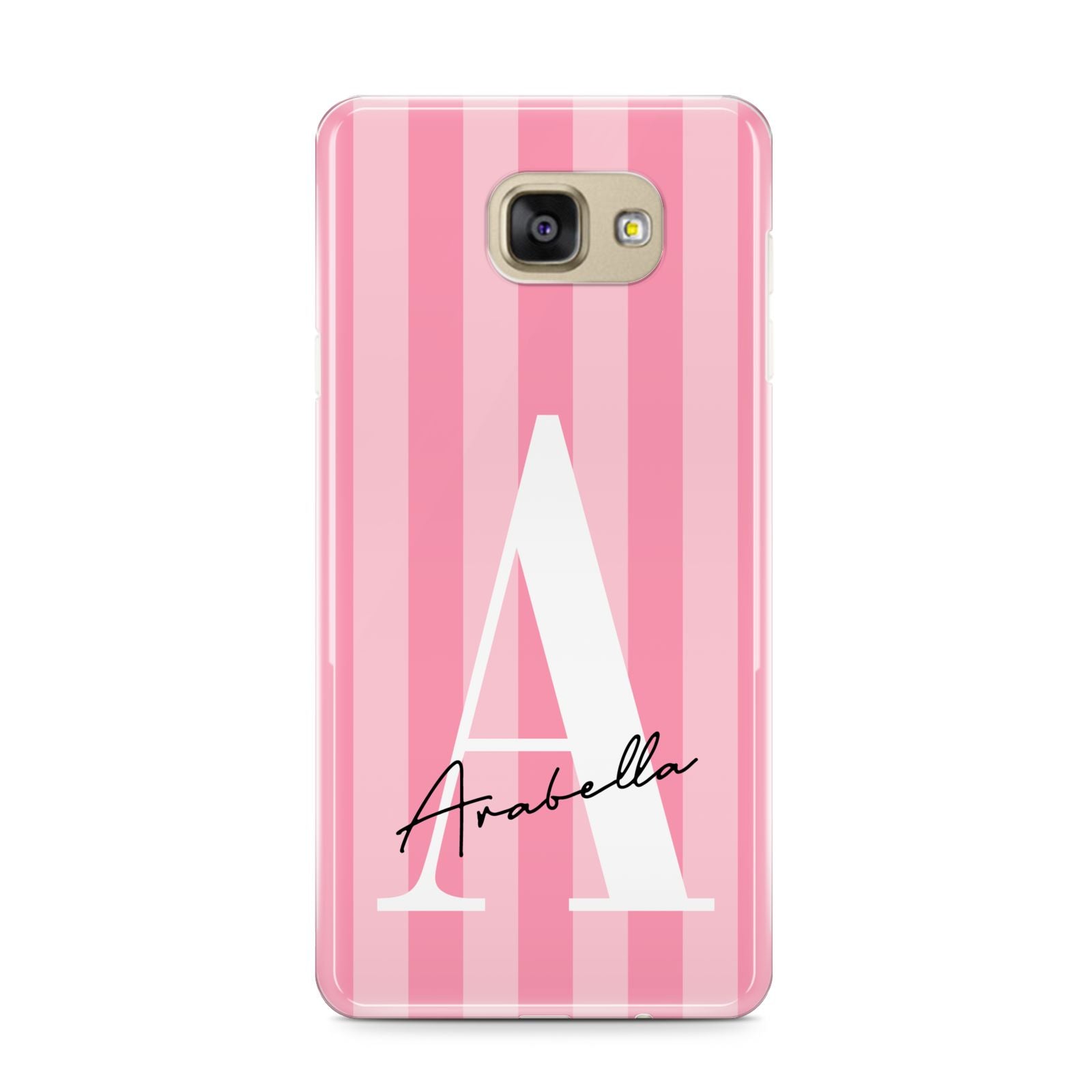 Personalised Pink Stripes Initial Samsung Galaxy A9 2016 Case on gold phone