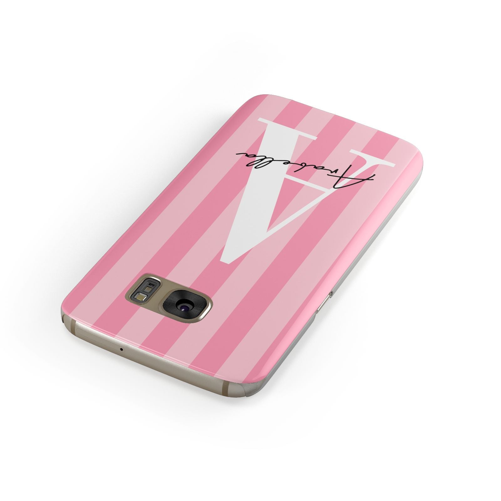 Personalised Pink Stripes Initial Samsung Galaxy Case Front Close Up